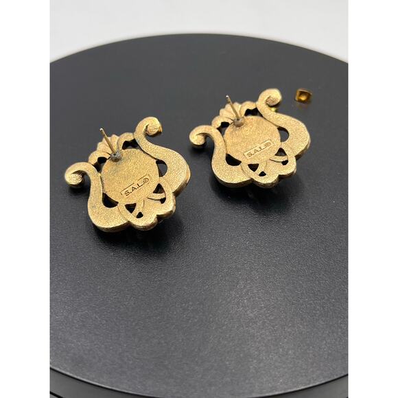 Swarovski SAL Brown Amber Crystal Maltese Cross Set Large Pierced Earrings - Picture 6 of 8